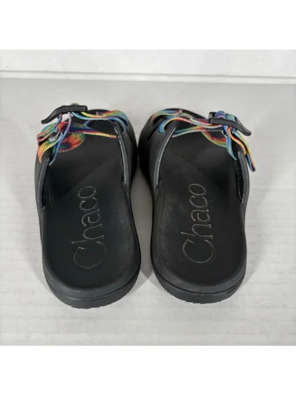Chaco Youth Kid Size 1 Rainbow Dark Tie Dye Chillos Slip On Sport Slide Sandals